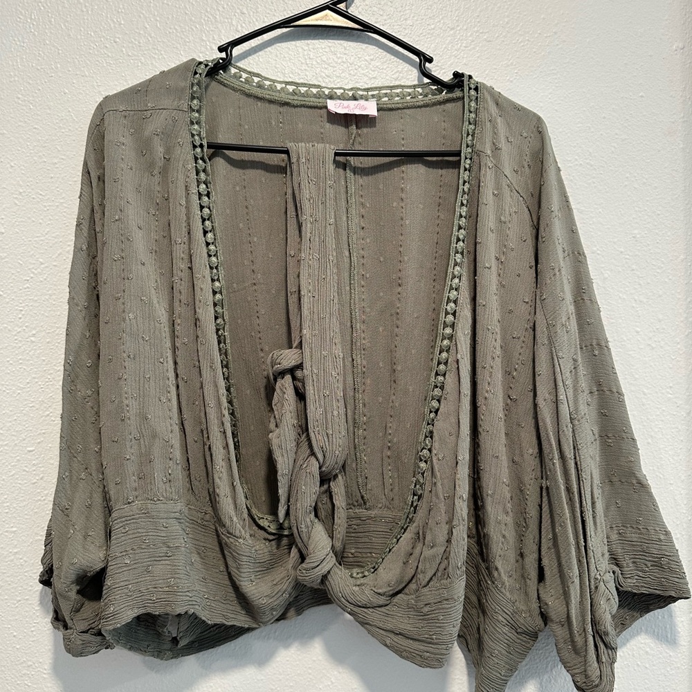 Pink Lily Women's Olive Green Wrap Top